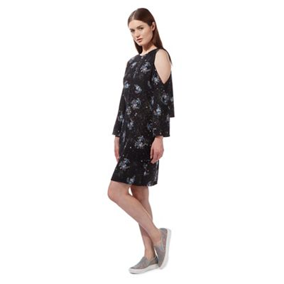 preen-edition Black cold shoulder floral splash print dress